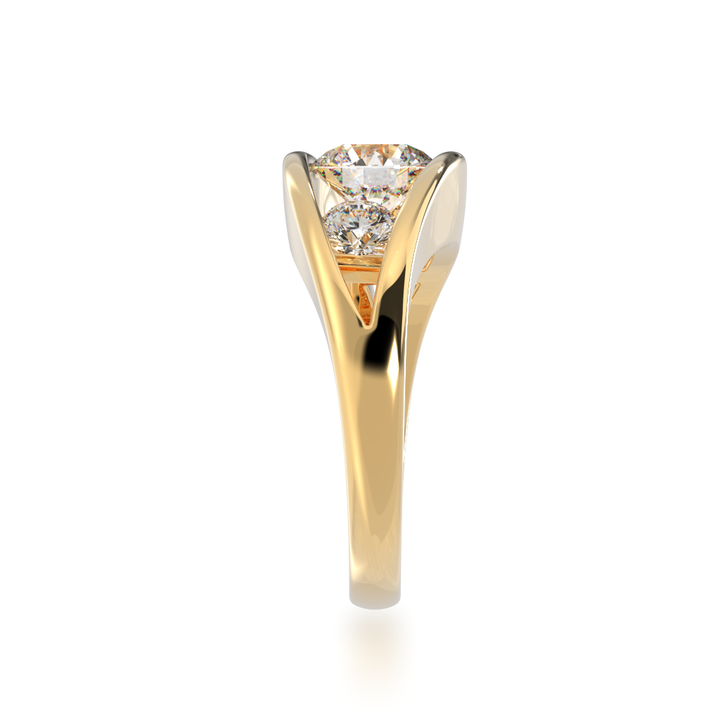 Flame design round brilliant cut diamond ring in yellow gold view from side 