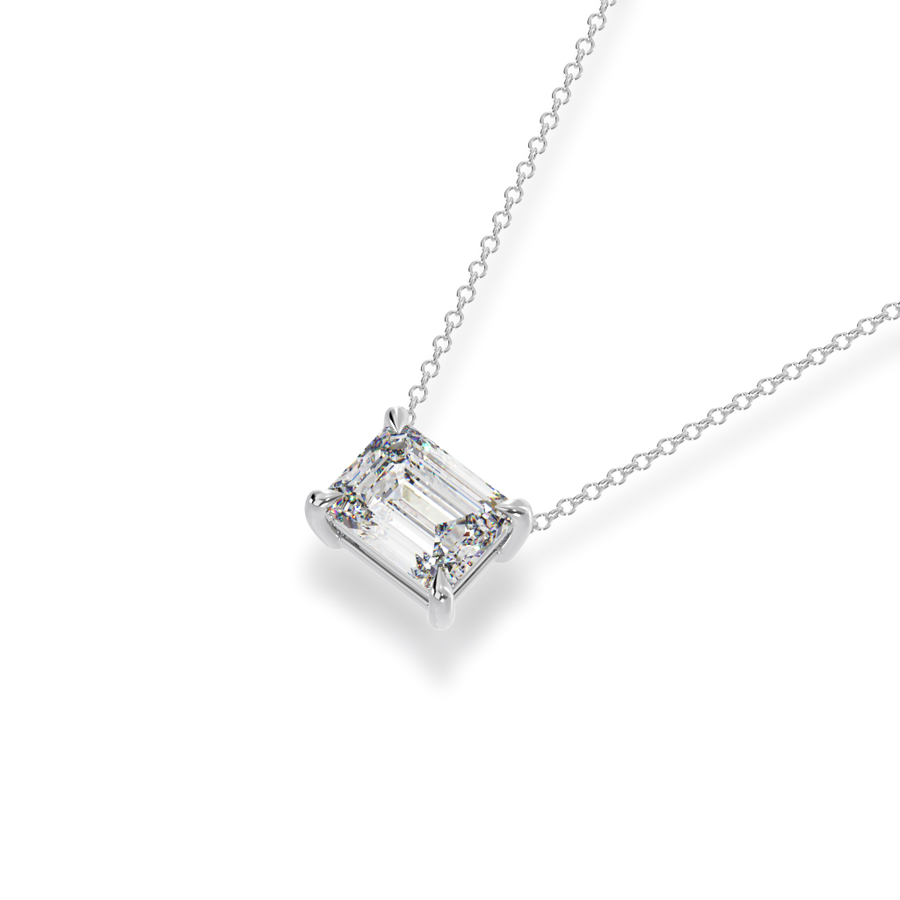 Emerald cut diamond claw set pendant view from top