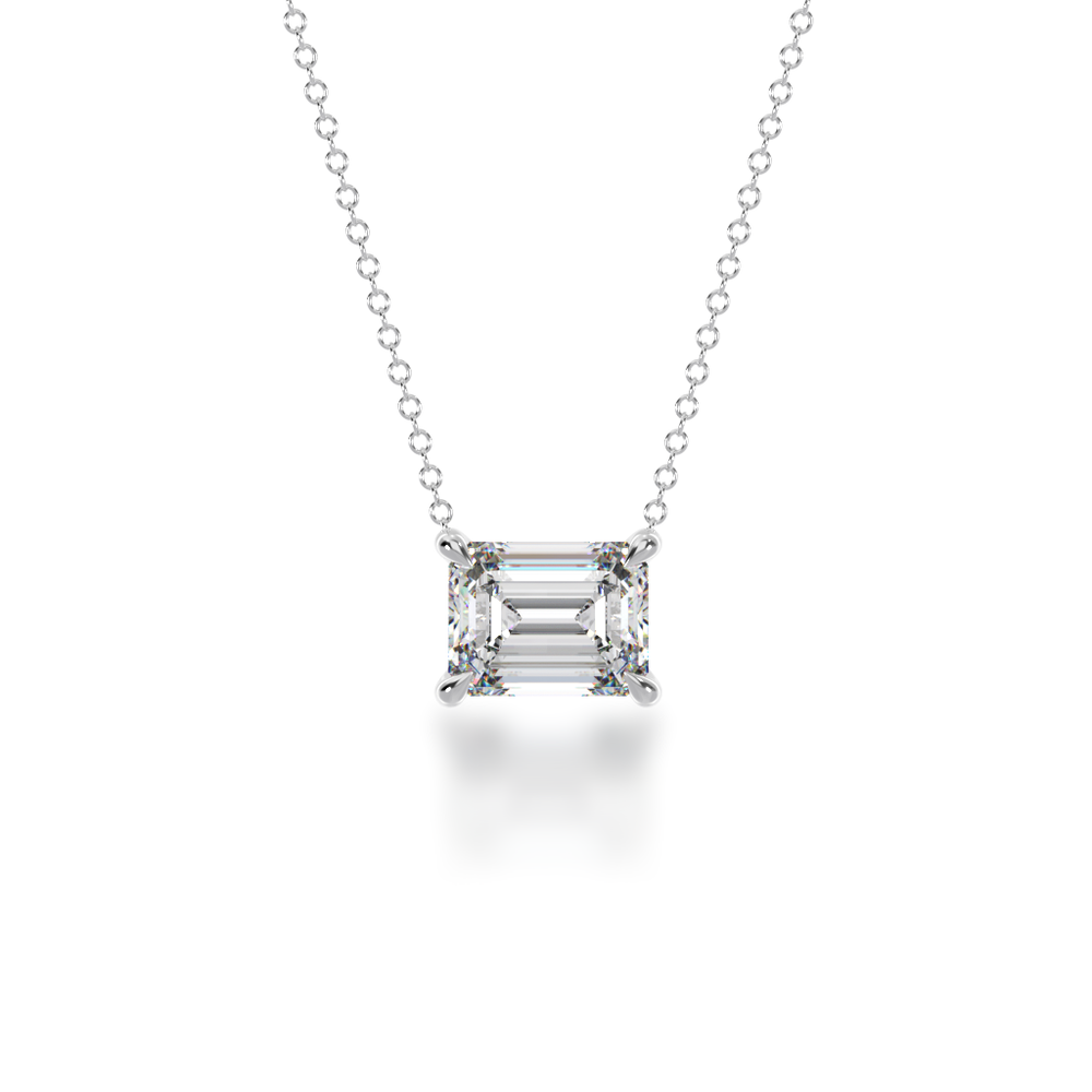 Emerald cut diamond claw set pendant view from front