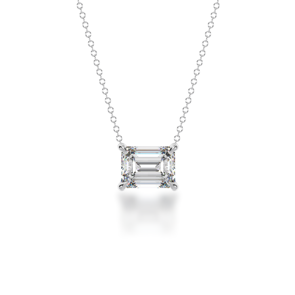 Emerald cut diamond claw set pendant view from front