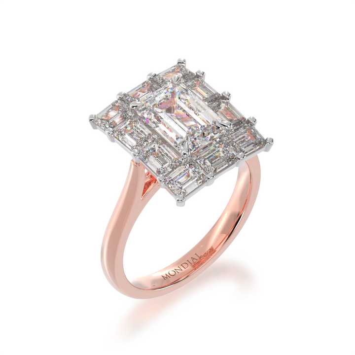 Emerald cut diamond cluster ring on rose gold band