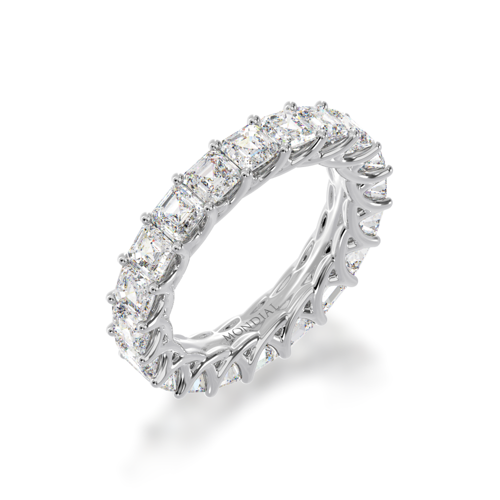 Asscher cut diamonds claw set full circle eternity ring view from angle 