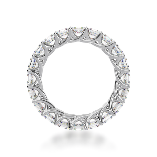 Asscher cut diamonds claw set full circle eternity ring view from front.