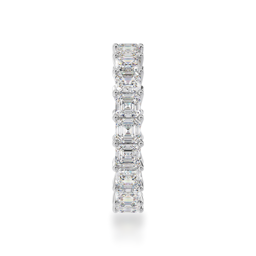 Asscher cut diamonds claw set full circle eternity ring view from side.