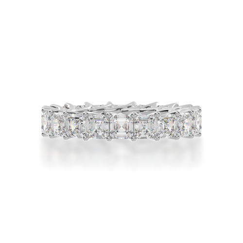 The Mondial by Nadia Asscher cut diamonds claw set full circle eternity wedding ring for women.