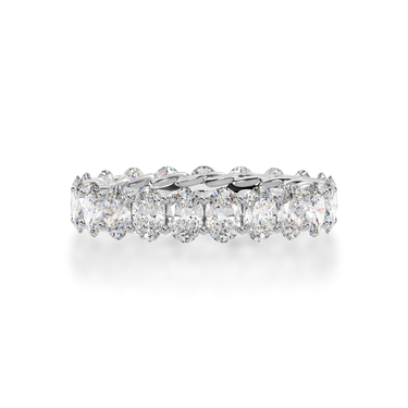 The Mondial by Nadia oval cut diamonds claw set full circle eternity wedding ring for women.