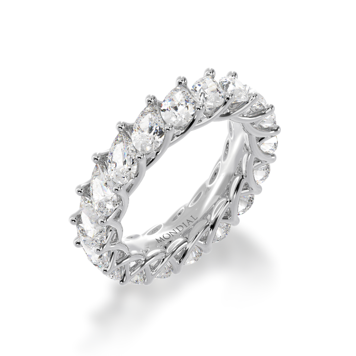 Pear shaped diamonds claw set full circle eternity band view from angle