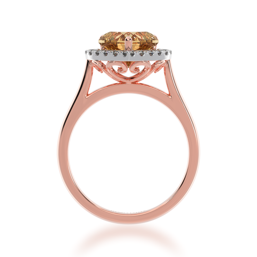 Heart shape champagne diamond halo on a rose gold band