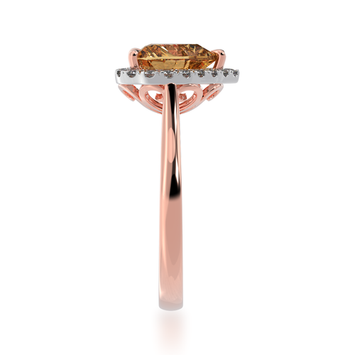 Heart shape champagne diamond halo on a rose gold band