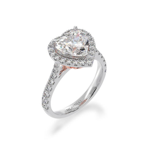 Heart shape diamond halo engagement ring with diamond set band