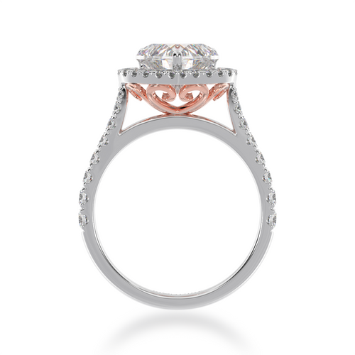 Heart shape diamond halo engagement ring with diamond set band