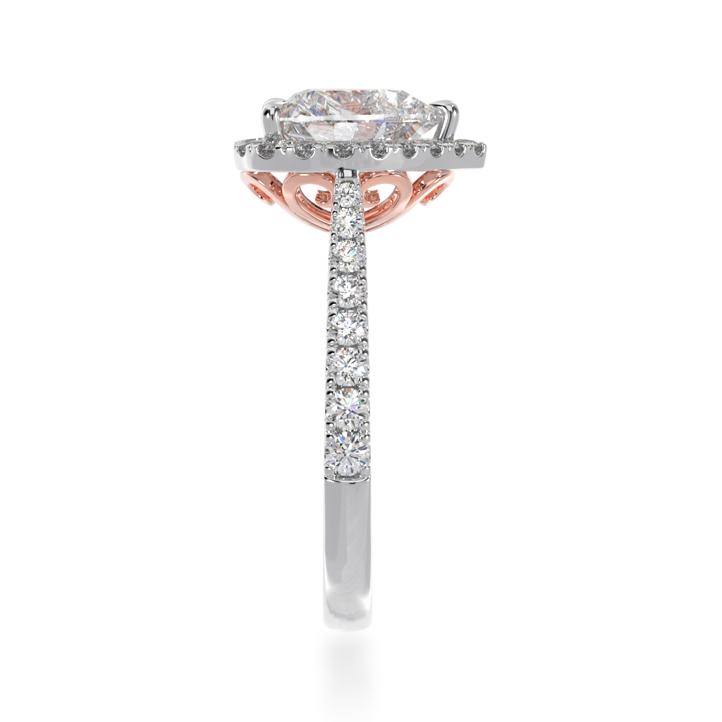 Heart shape diamond halo engagement ring with diamond set band