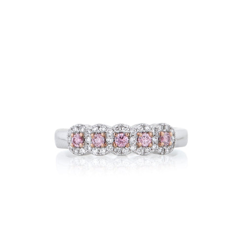 Five stone brilliant cut Argyle Pink diamond ring