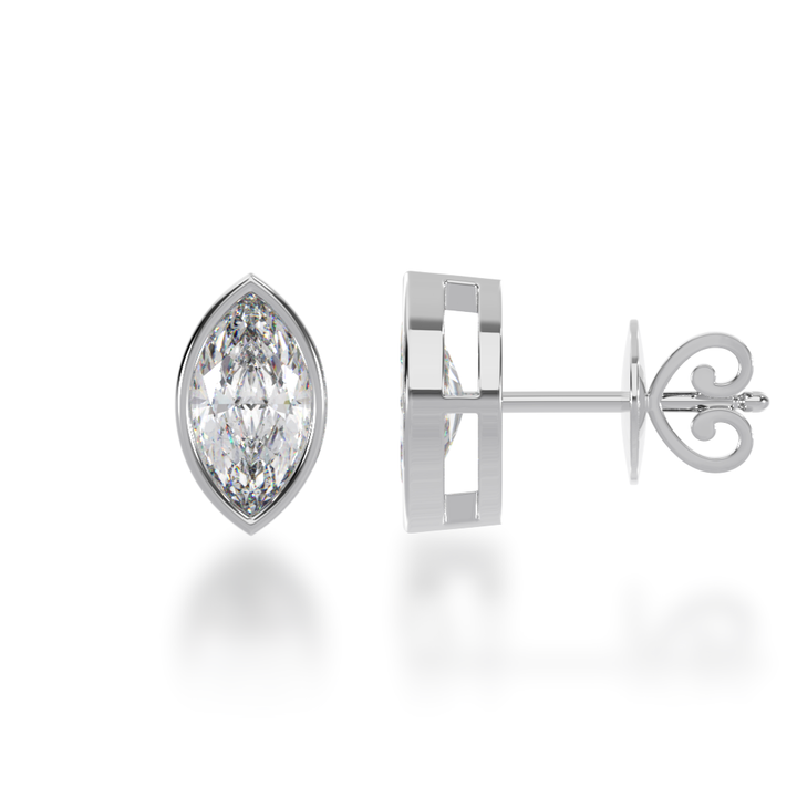 Bezel set marquise cut diamond stud earrings view from side