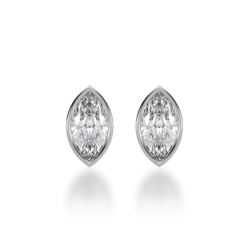 Bezel set marquise cut diamond stud earrings view from front
