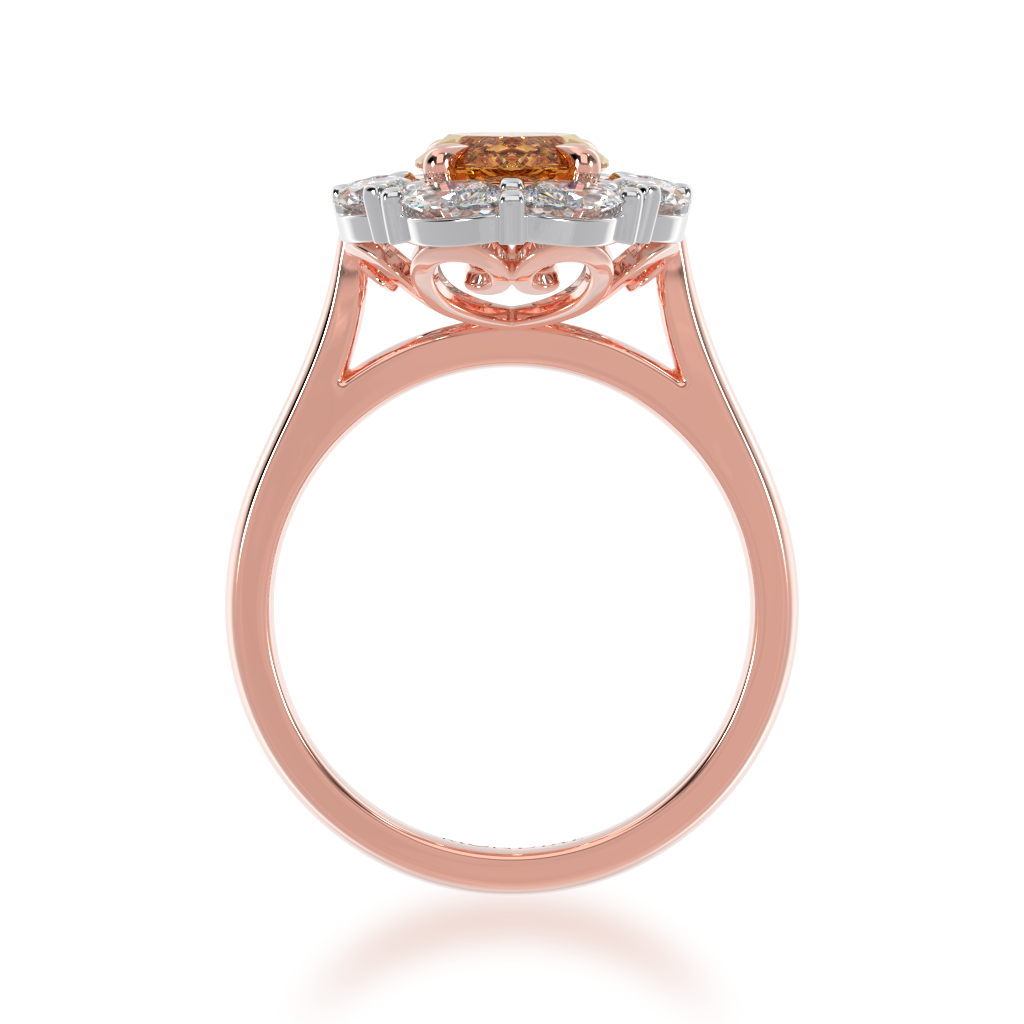 Marquise cut champagne diamond cluster ring on rose gold band view from front