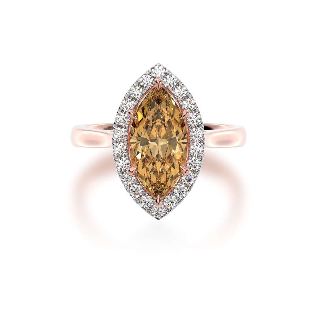 Marquise cut champagne diamond halo engagement ring on rose gold band ...