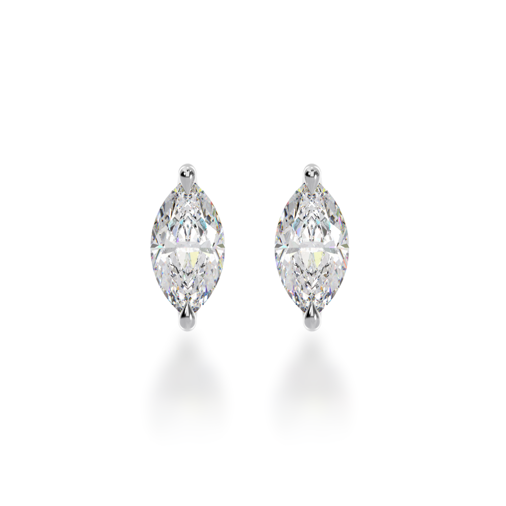 Claw set marquise cut diamond stud earrings view from front