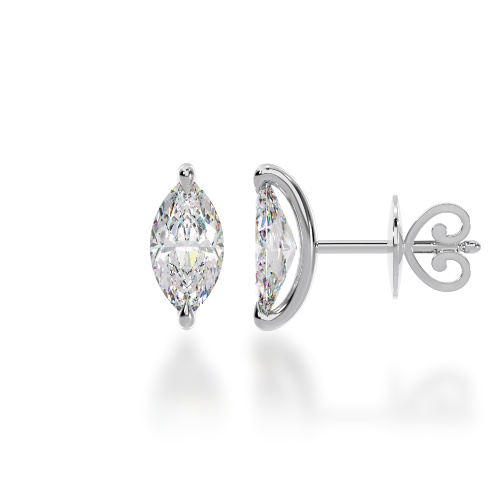 Claw set marquise cut diamond stud earrings view from side 