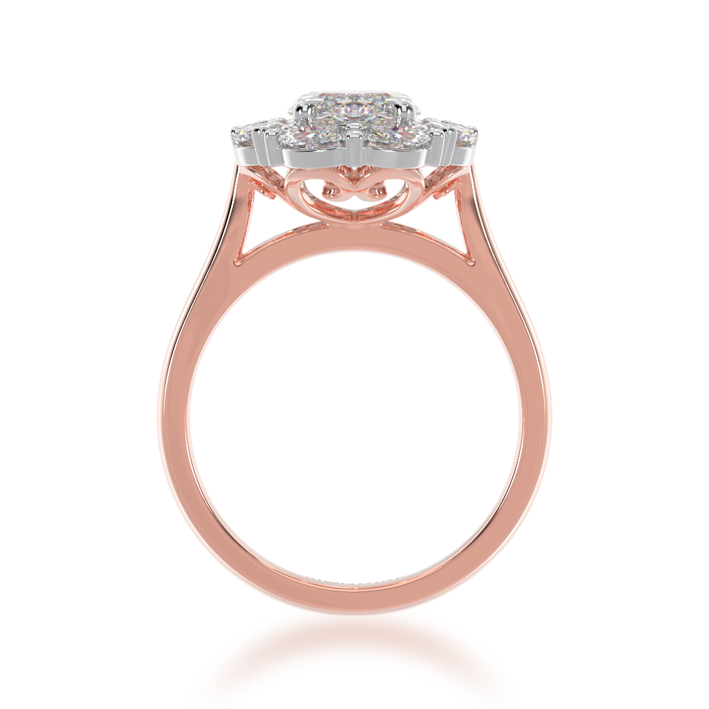 Marquise cut diamond cluster ring on rose gold band view from front