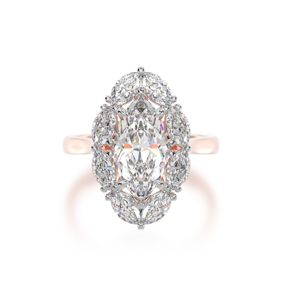 Marquise cut diamond cluster ring on rose gold band view from top