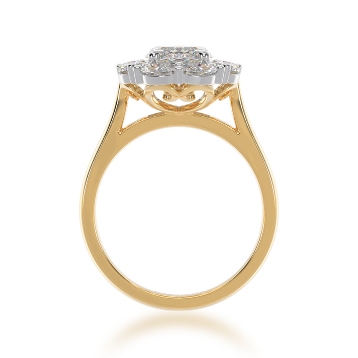 Marquise cut diamond cluster ring on yellow gold band view from front 