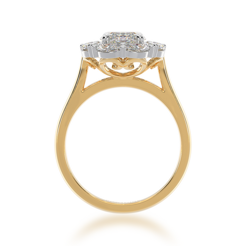 Marquise cut diamond cluster ring on yellow gold band view from front 