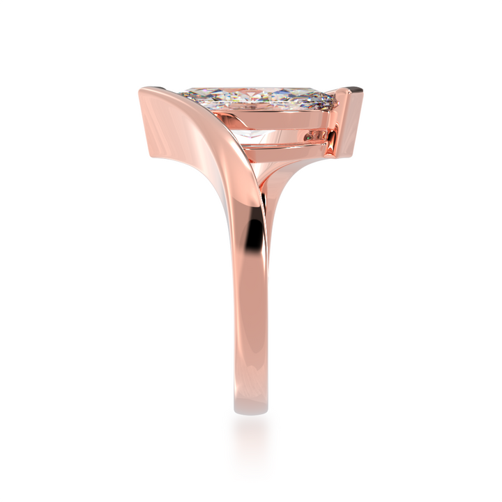 Marquise cut diamond solitaire set in rose gold bordeaux design ring view from side 