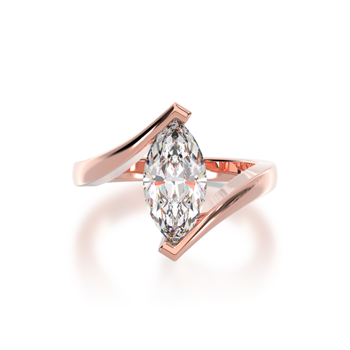Marquise cut diamond solitaire set in rose gold bordeaux design ring view from top