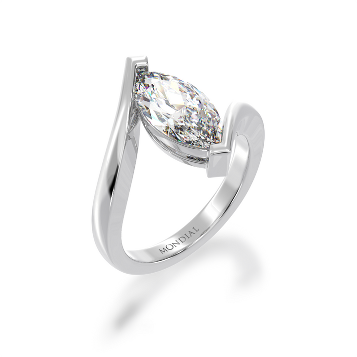 Marquise cut diamond solitaire set in white gold bordeaux design ring view from angle 