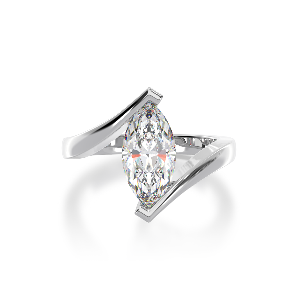 Marquise cut diamond solitaire set in white gold bordeaux design ring view from top