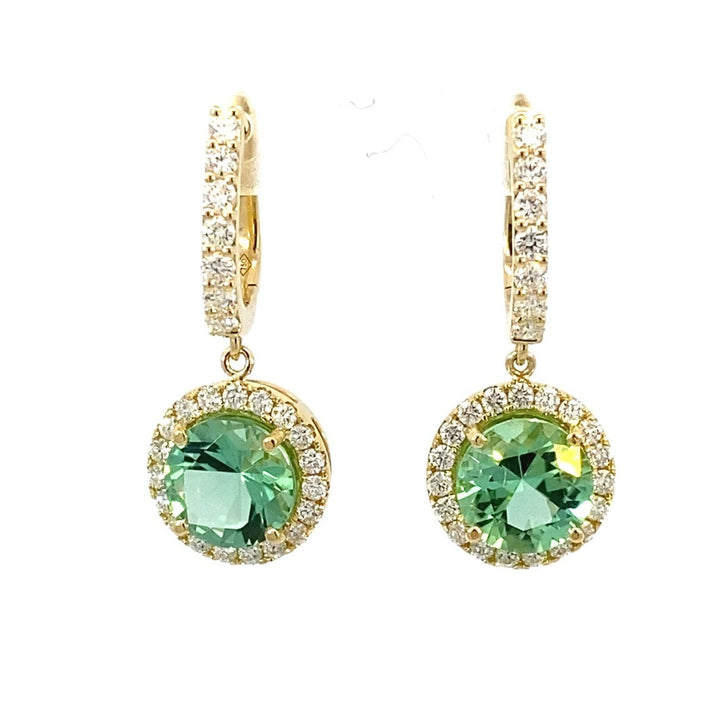 Round brilliant cut Tourmaline diamond halo drops