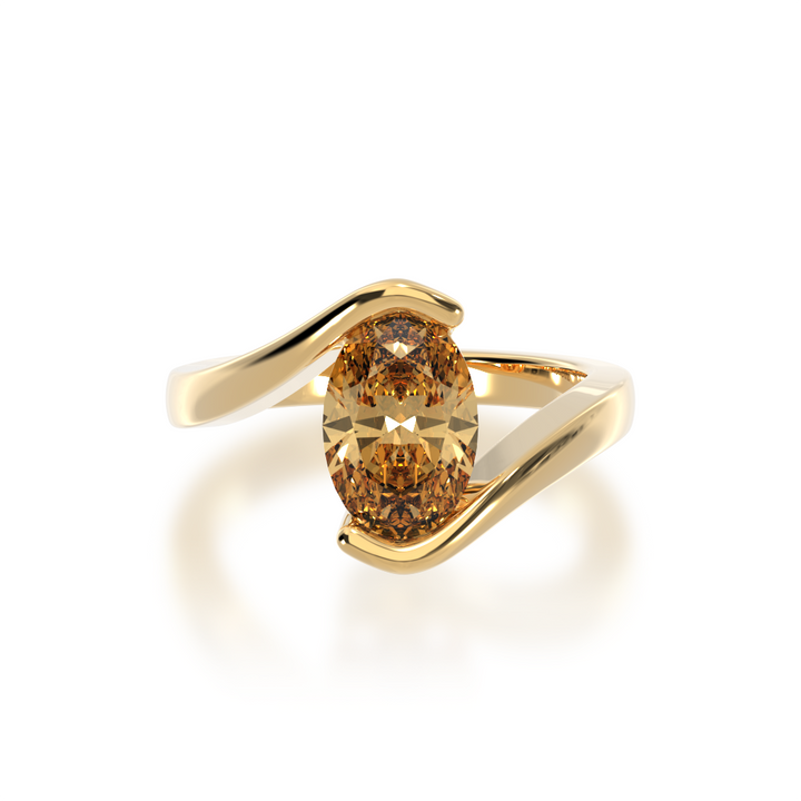 Oval cut Argyle diamond solitaire set in yellow gold Bordeaux design ring