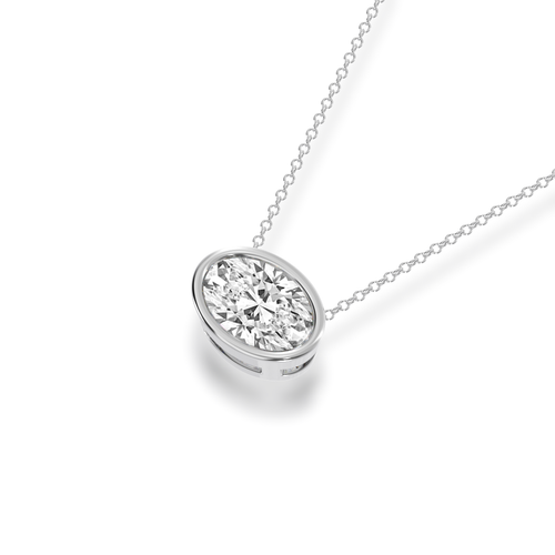 Oval cut white diamond bezel set pendant