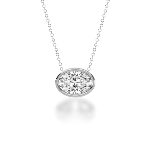 Oval cut white diamond bezel set pendant