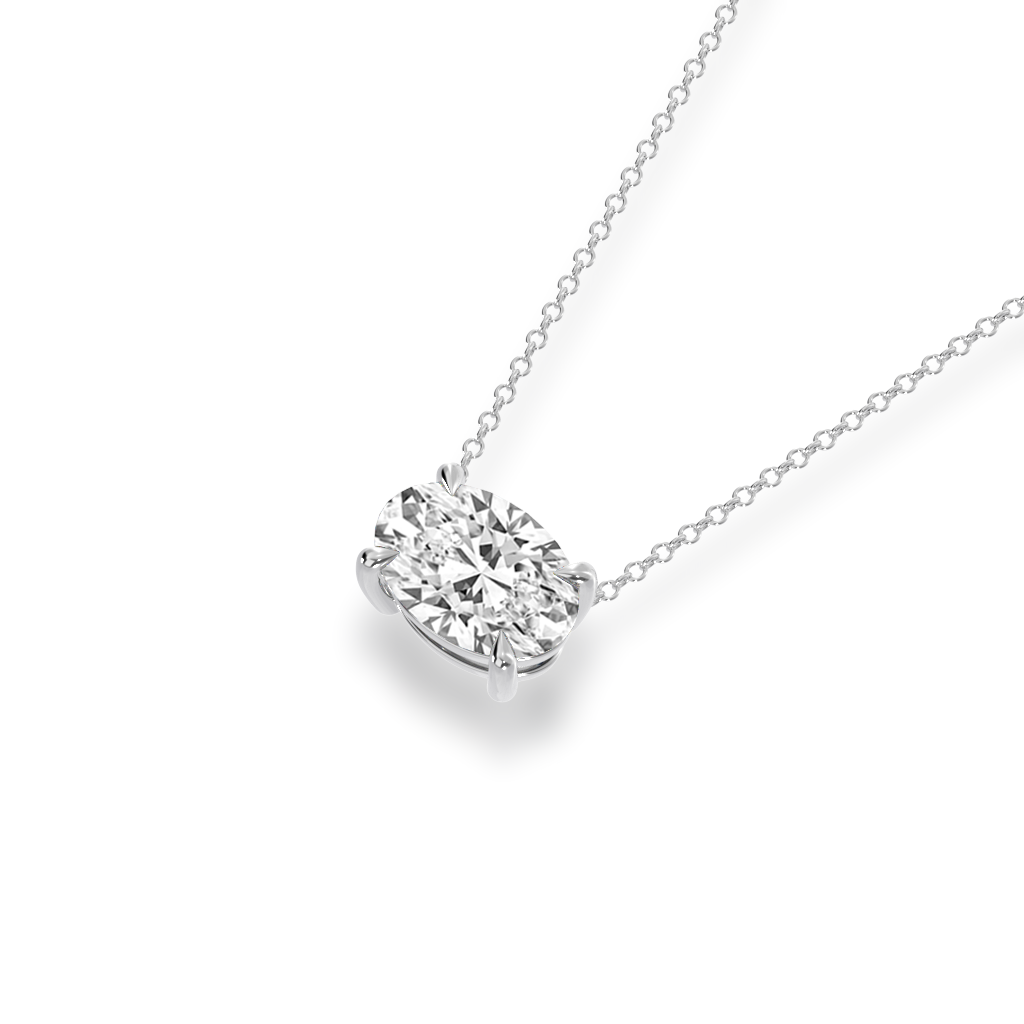 Oval cut diamond claw set pendant view from top