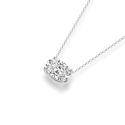 Oval cut diamond claw set pendant view from top