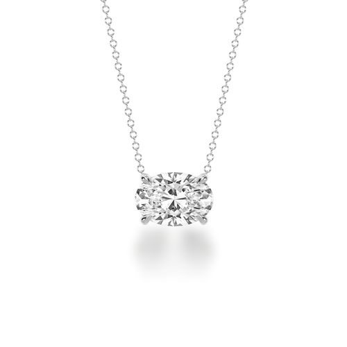 Oval cut diamond claw set pendant view from front