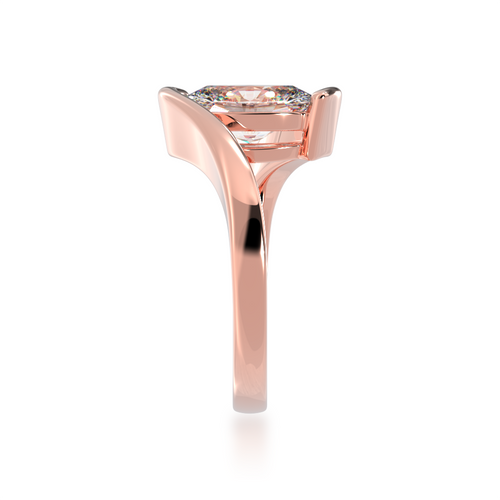 Side standing view of the Oval cut diamond solitaire set in rose gold Bordeaux design ring.