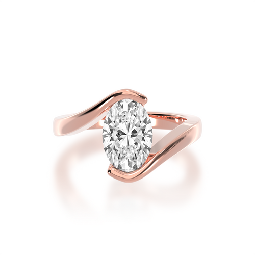 The Mondial by Nadia diamond solitaire set in rose gold Bordeaux design oval diamond ring.