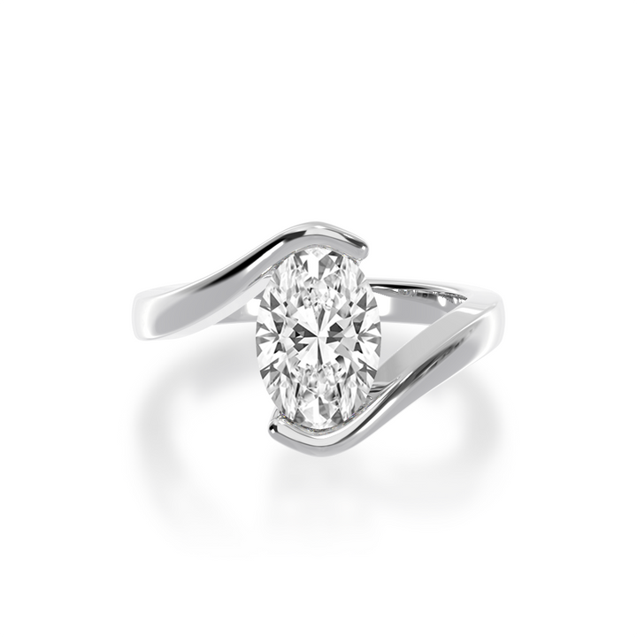 Oval cut diamond solitaire set in white gold Bordeaux design ring