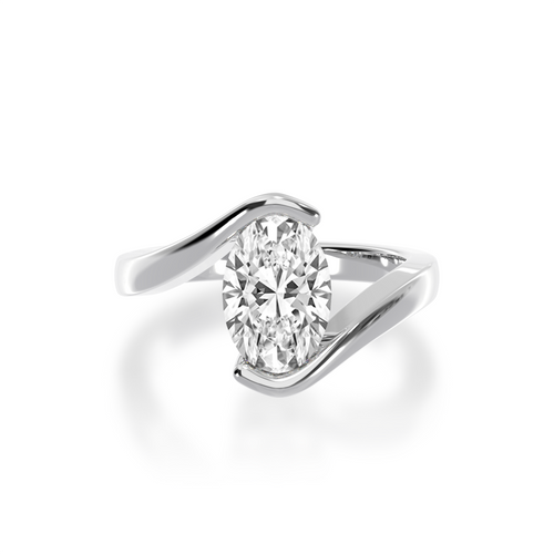 The Mondial by Nadia Oval diamond ring solitaire set in white gold Bordeaux design ring.