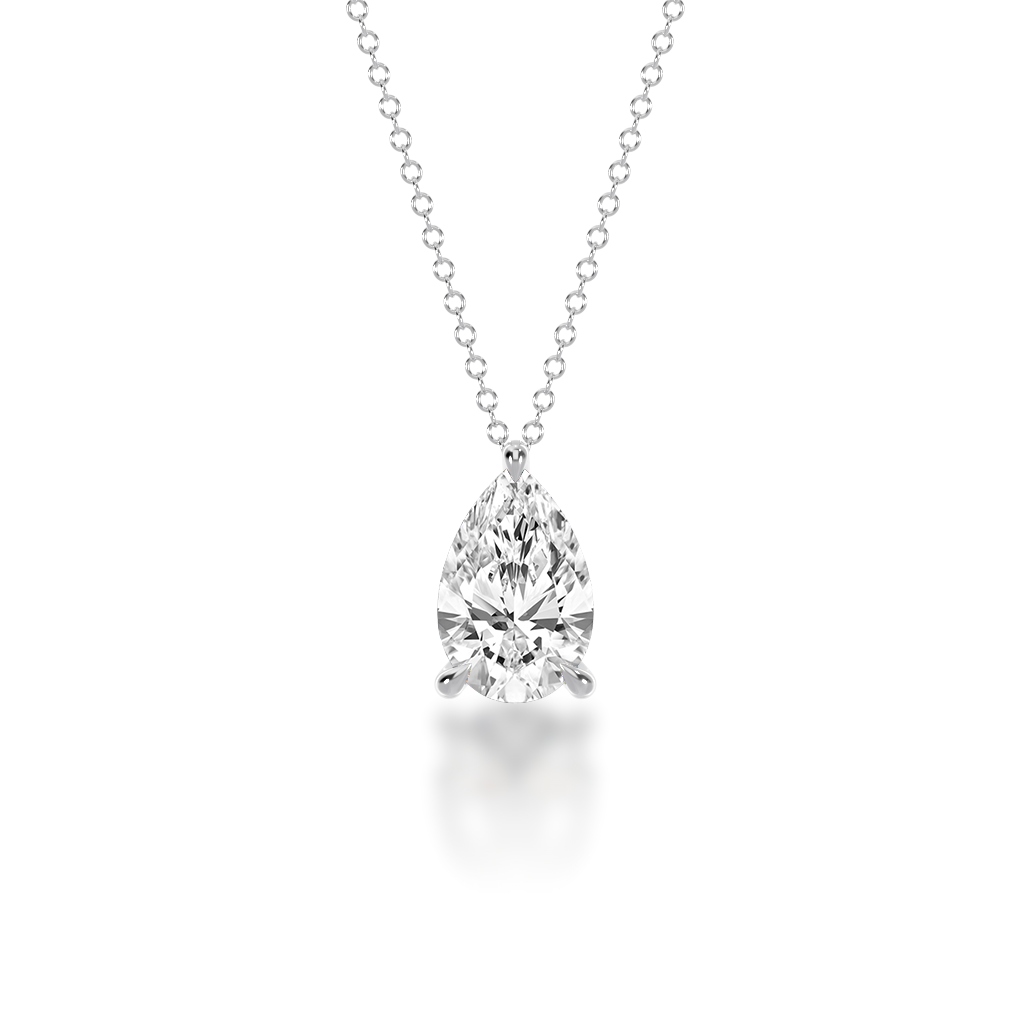 Pear shape diamond claw set  pendant view from front 