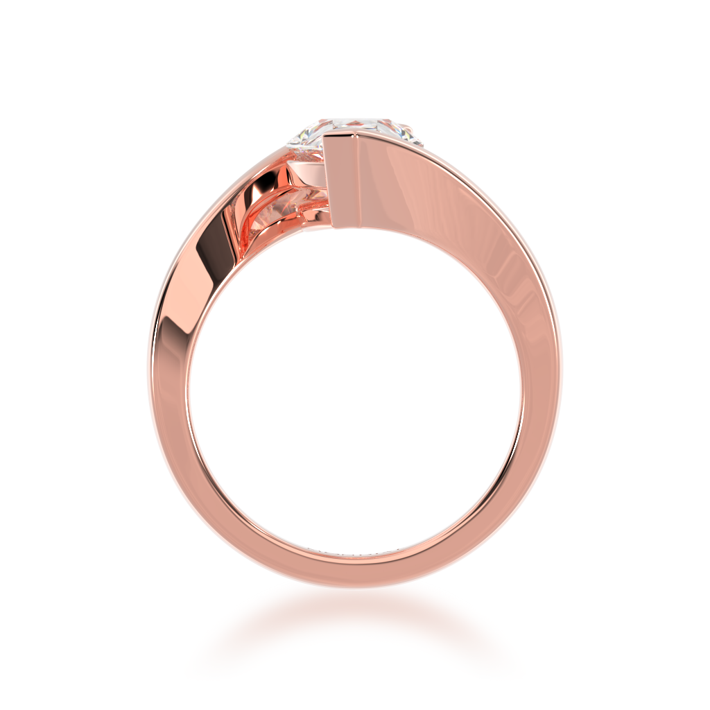 Pear shaped diamond solitaire set in rose gold bordeaux design ring view from front 