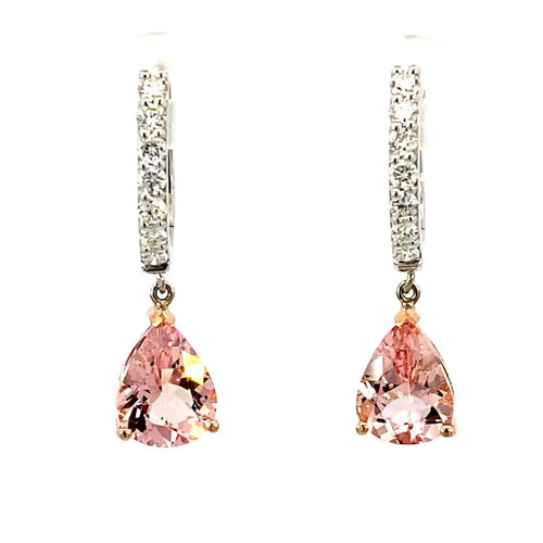 Pear shape morganite diamond drop earrings