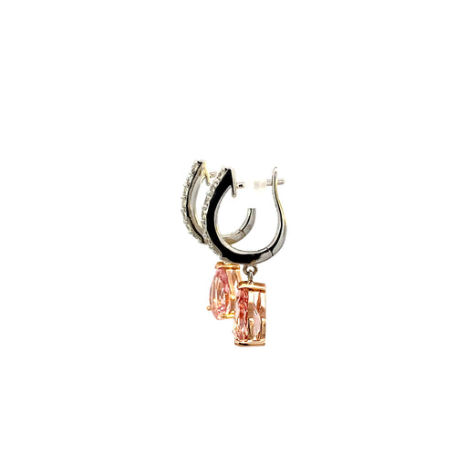 Pear shape morganite diamond drop earrings