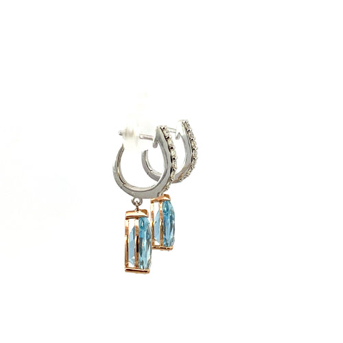 Pear shape Aquamarine diamond drop earrings