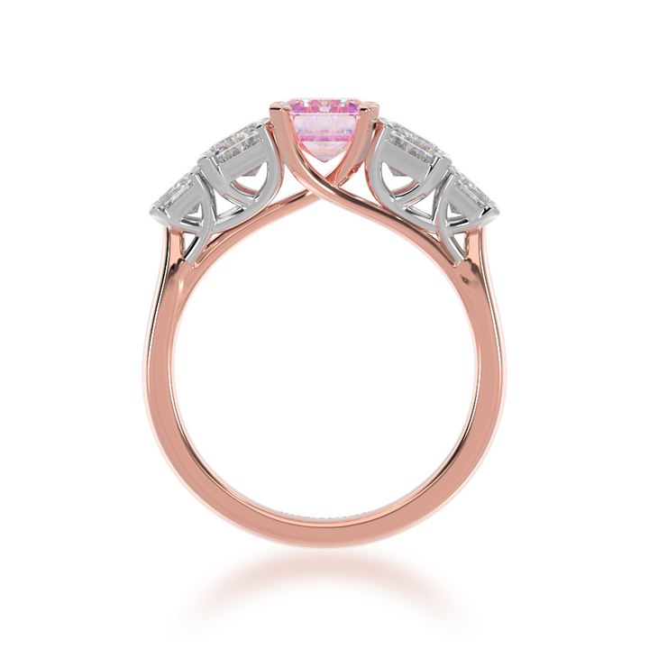 Five stone emerald cut pink sapphire and diamond ring from front