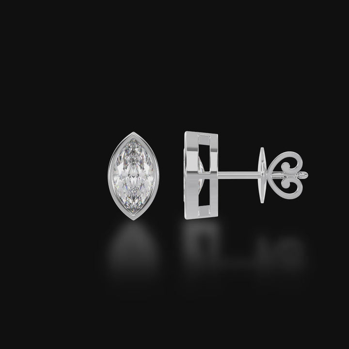 Bezel set marquise cut diamond stud earrings 3d video