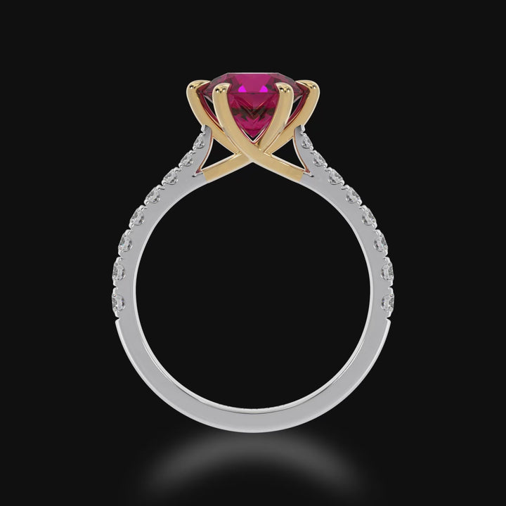 Round ruby ring with diamond set band from 3d video